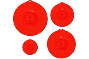 HelpCuisine® Couvercles en Silicone/couvercles d'aspiration, Couvercles universelles réalisé en silicone sans BPA, couvercles Hermétique Pour Conservation de Nourriture, lot de 4 pcs (Rouge)