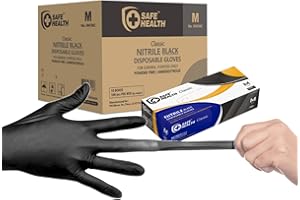 Safe Health Gants jetables industriels noirs en nitrile - Moyen | 3,5 mil caisse de 1000 | Sans poudre-Sans latex | Tatouage-Salon de beauté-Coiffeur Nail Studio-Réparation automobile