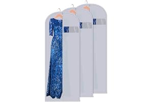 Mr Hsiung & Mrs Yin 60 Inches Long Suit Covers for Men and Women, 3PCS Foldable Garment Bag, Anti-moth Dress Bags Covers Long, PEVA Clothes Covers with Zip, Dust-proof Garment Covers on Open Rails