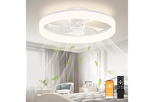 VOLISUN Ceiling Fans with Lights Remote Control, 6 Speeds and Dimmable Modern Smart Ceiling Fan Light, Quiet LED Fan Lights for Bedroom Living Room Dining Room (50cm, White)
