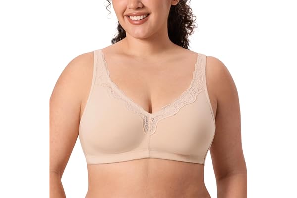 DELIMIRA Femme Soutien Gorge Coton sans Armature Grande Taille Dentelle Non-Rembourré Confort