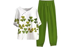 VEMOW Conjunto Chandal Mujer Primavera y Verano Traje de Dos Piezas de Lino Algodón Camiseta con Mangas de 1/2 y Pantalón Pijamas Mujer Vestir Fitness Mujers Conjunto Suelto de Cintura Alta S-5XL