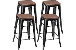 COSTWAY Juego de 4 Piezas Taburetes de Bar Sillas Apilables Taburete Vintage Carga hasta 150 kg Taburete para Cocina Comedor Bistró Salón