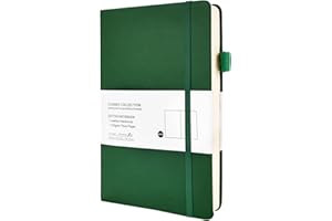 Fwilo Dotted Notebook A5,100gsm A5 Note Book Note Pad 160 Pages Journal Notebook Eye Protection Paper Diary PU Leather Notebook for School Office Artist Writing& Note Taking (Dark Green)