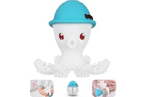 Mordedores bebes 6-12 meses, Mombella Pulpo mordedor juguetes para la dentición de bebés a partir de 9-18 meses, juguete masticable de silicona suave, regalos sin BPA para recién nacidos, Azul
