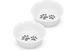 Navaris Set 2X Ciotola Cane Gatto Porcellana - Scodella Ø13,7cm per Cibo Secco Umido Acqua Croccantini - Ciotoline Cani Gatti Animali Domestici