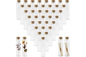 DOUSELLA - 40 botellas pequeñas, transparentes (20 ml, tapón de Liege decorativo para especias y perfumes, notas