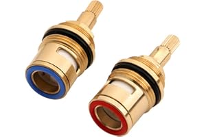 WMLBK Bathroom Basin Valve,2 Pcs 3/4 Tap Glands Ceramic Mixer Hot and Cold Tap Inner Valve All Copper Spool Quick Opening Valve Tap Glands for Kitchen Bathroom