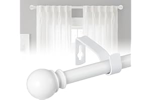POSKENA 16mm Curtain Pole, Curtain Poles with Brackets and Round Finials,67-187cm,for Bedroom, Living Room,White