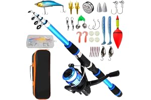 HASTHIP® Fishing Rod Fishing Bait Kit Kids Fishing Pole with Reel Beginners Fishing Kit, Including 1.8m Fishing Rod with Reel, Assorted Fishing Baits, Accessories & Storage Bag, Outdoor Fishing Kit