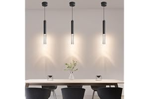 Mikeru Moderno Nero Cilindrico Lampadario, Faretti A Led Cob Per Soffitto Con Tre Temperature Di Colore (3000k/4500k/6000k), Lampada A Sospensione Per Isola Adatta Per Ristoranti E Bar-3Pack