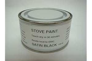 FASCINATING FINISHES LTD 1 x 150ml Satin Black Heat Resistant Stove Paint for – Wood Burner, Stove, Grate, Gas Fire Backs, Woodburners, Log Fires, BBQ, Boilers and Similar.