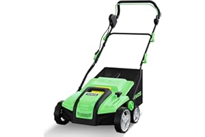 PHIWOS Lawn Scarifier Aerator, Electric 1800W Grass Rake, 38cm Working Width, 45L Collection Box, 5 Depth Settings, Dethatching/Raking Grass of Thatch,Dead Leaves and Aerates Soil, 3 Position Angle