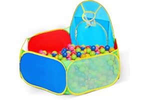Eocusun Kids Ball Pit, Indoor & Outdoor Baby Toddler Ball Pit Pool play tent, Portable Pop Up Ball Pool with Basketball Hoop and Zippered Storage Bag (Balls not Included)