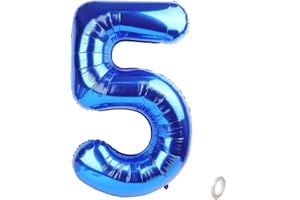 Balorise 40 Zoll Aluminium Luftballon Blau Zahl 5, Helium Unterstützt, Ballon Nummer 0-9, 10-100 (101cm), große Folienballons Dekoration für Geburtstagsfeier, Hochzeit, Jubiläum