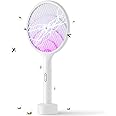 YISSVIC Electric Fly Swatter 4000V Bug Zapper Racket Dual Modes Mosquito Killer with Purple Mosquito Light Rechargeable Base for Indoor and Outdoor Home Office Backyard Patio Camping (1 Pack)