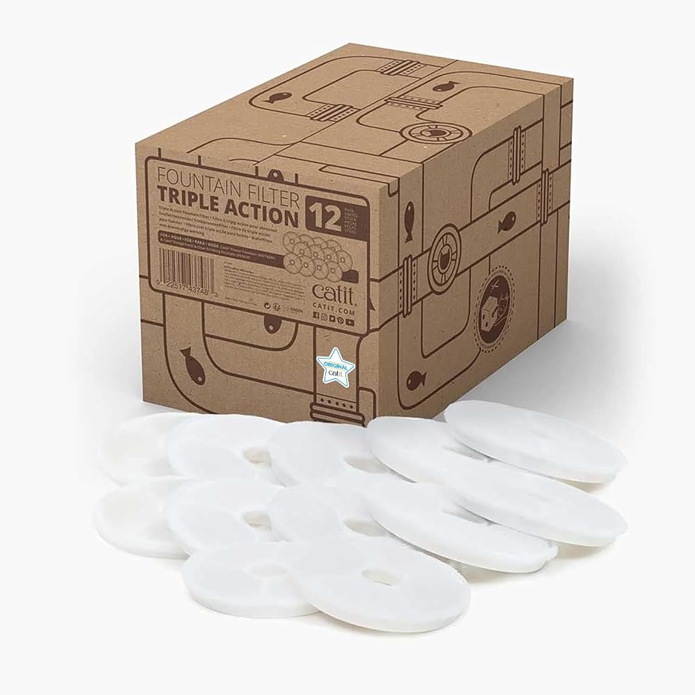 Catit Triple Action Filtre, 3 kat etkili yedek filtre, çeşme filtresi, 12'li paket
