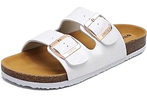 ONCAI Sandalen Damen Kork-Fußbett Pantoletten Damen Flach Rutschfest Sommer Badelatschen Mit Verstellbarer Rieme Größe 36-43