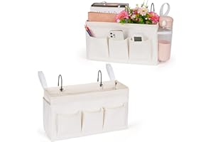 Lilithye Bedside Caddy Bedside Organizer Bedside Storage Caddy with Fixed Straps and Water Bottle Holder for Home College Dorm Bunk Bed Hospital Bed Crib Bed Rails (2pcs White)