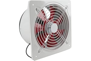 ECUTEE - Ventilador axial de 220 V, 300 mm, ventilador extractor de pared, ventilador de metal industrial, para cocina, baño, garaje, color blanco y álabes rojos, 2650 m³/h