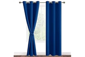 DWCN Lot de 2 Rideaux à Oeillets Décoration Chambre Fenetre, Rideaux Opaque Draperies Intérieurs avec Embrasses, 117x183 CM (Largeur x Hauteur), Bleu Roi