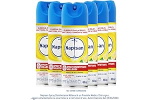 Napisan Spray Disinfettante Milleusi, Disinfettante Spray per Tessuti e Superfici, Fragranza Limone, 6 Spray da 400ml