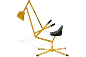 COSTWAY Excavadora de Arena para Niños, Controles de 2 Manos y Pala Flexible, Asiento Giratorio 360° y Respaldo, Excavadora Juguete Grande para Niños de 3+ Años, Carga 50kg (Amarillo, Base Cruzada)