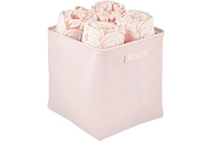 mDesign Cesta de tela alta con forro y diseño estructurado – Ideal como cesto para baño o como organizador de cosméticos – Práctico organizador de baño de algodón con asas – rosa claro