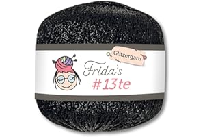 Frida's Wollhaus Ovillo de lana brillante #13te de 25 g, lana metálica para tejer a ganchillo, 18 colores (1360 | negro)
