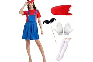 Antsparty Super Klempner Kostüm für Erwachsene, Bros Cosplay Kostüm mit Hut Bart Handschuhe, Herren Damen Klempner Kostüm Faschingskostüm für Karneval Halloween Cosplay