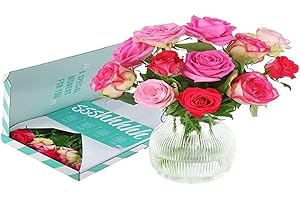 BloomPost Roses roses mélangées - Cadeau boîte aux lettres - Fleurs fraîches livrées - Bouquet parfait pour les anniversaires - Livraison gratuite - Pretty Pink - 32 cm