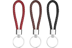 Lnngub 3 Stück Geflochtenes Leder Schlüsselanhänger - Universeller für Männer und Frauen mit Schlüsselring für Auto, Motorrad und Zuhause (Rot, Braun, Schwarz)