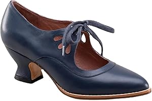 Gikleihwy Women's Mary Jane Pumps Vintage Chunky Heel Lace Up High Heel Ladies Hollow Pointed Toe Dress Shoes for Daily