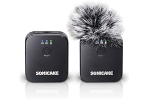 SONICAKE Lavalier Mikrofon Wireless 2,4 GHz 50m Reichweite für iPhone/Android/DSLR Kamera/Camcorder Hochpassfilter für Live Streaming Vlog Interview Aufzeichnung