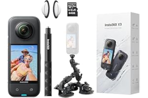 Insta360 X3 360 Degree Action Camera x Fat Gecko PREMIUM CAR MOUNT Kit for Vehicle Drone / 3rd Person/GTA Video inc: Invisible Selfie Stick, Lens Guards + 64GB