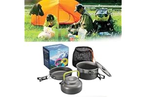 Souarts Camping Kochgeschirr Kit Outdoor Aluminium Leichte Camping Pot Pan Kochen Set für Camping Wandern Faltbare Campingtöpfe (3PCS schwarz + grün)