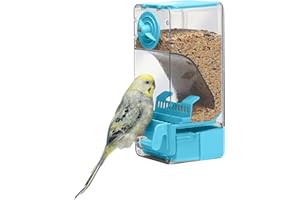 SEPTILLAR Automatic Bird Feeder, Bird Cage Feeder with Perch for Parakeet Canary Cockatiel Finch (Blue)
