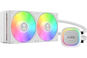 GAMDIAS AURA GL240 V2 AIO, 240mm CPU Liquid Cooler, Easy Cable Routing Design, Rotatable Performance Pump, 2 x 120mm Low-Noise PWM ARGB Fan w/ MB Sync, AMD AM5/AM4；Intel LGA 1851/1700/115x/1200, White