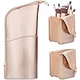 Makeup Brush Holder Organizer Bag Professional Artist Brushes Travel Bag Stand-up Makeup Cup Waterproof Dust-proof Brush Storage Pouch Case (Rose Gold)