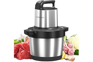 SOKANY Hachoir Électrique Mini hachoir a viande electrique Avec Bol Acier Inox, robot mixeur petit Avec 2 niveaux de vitesse et 4 Lames en inox (SK-7033, 1500W, 6,5L)