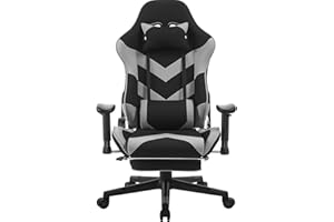 WOLTU Sedia Gaming Tessuto Traspirante Ufficio Ergonomica con Poggiapiedi, Livestreaming Sedia Girevole Poltrona con Schienale & Sedile Grandi per Persone di Taglia Grande Nero+Grigio