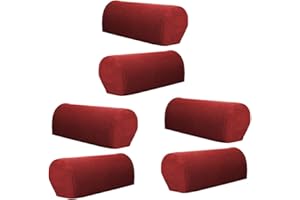 Fenteer Flannel Spandex Stretch Armrest Covers Set of 6 Couch Armchair Arm, Wine Red