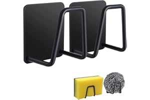 Firavggu 2 PZS Porta Esponja De Cocina Soporte Esponja Cocina 304 Autoadhesivo Negro Soporte para Estropajos Acero Inoxidable Soporte de Esponja de Cocina Porta Estropajos de Cocina y Baño