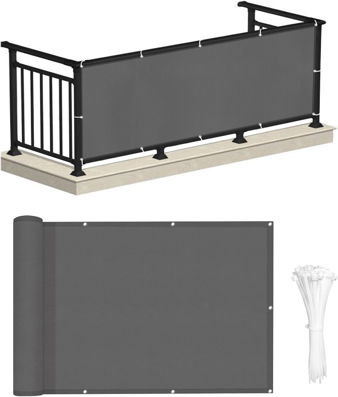 LOVE STORY Pantalla Privacidad Balcón Impermeable 90x300cm, Ocultacion Balcon PES Protección UV y Resistente al Viento para Terraza Exterior, con Ataduras de Cable, Antracita
