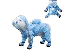 MEIAOBEST Dog Raincoat and Rain Shoes Set with D-Ring,Full-Coverage Waterproof and Reflective Dog Coat with Small Backbag,Dog Rainwear with Enlarged Brim for Small Medium Dogs_Blue(L)