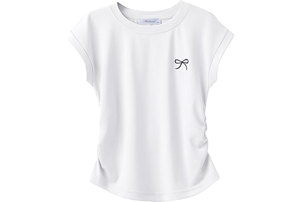 Arshiner Sommar T-shirt för flickor, rosetttryck, smal passform, kortärmad, enfärgad, rund hals, ledig topp, perfekt för somm