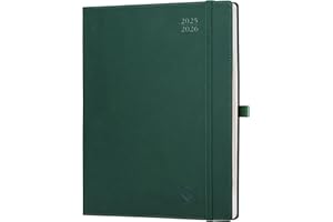 POPRUN Agenda 2025 2026 Semainier A4 en Français - Intervalles de 15 minutes, 12 Mois D'Août 2025 à Juil 2026 Scolaire, Couverture Souple en PU Cuir, Papier 100g/m², Boîte Cadeau, Forêt Vert