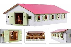 Van Manen 610188 Globe Farming - Centre équestre avec 9 Boxes pour Chevaux, en Bois, avec Toit Pliable, Rose