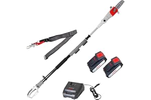 IKRA podadora de Altura Sierra telescópica a batería ICPS 2020, Alcance 4m, Incl. 2X batería, Cargador rápido y Cinta de Hombro