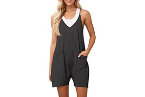 Ebifin Damen Latzhose Kurz Arbeitshose Sommer Lose Overall Jumpsuit Ärmelloser Latzhosen mit Große Taschen.
